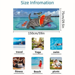 Quick Drying Microfiber Beach Towel Cat and Bird Design