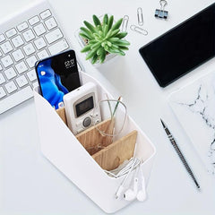 Wooden Desk Storage Box Organizer with 4 Compartments for TV Office