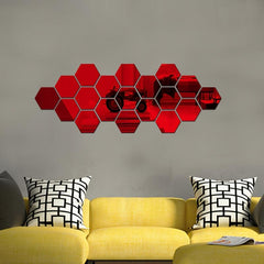 12pcs 3D Hexagon Mirror Wall Decals Self Adhesive Bathroom Removable Stic