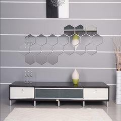 12pcs 3D Hexagon Mirror Wall Decals Self Adhesive Bathroom Removable Stic