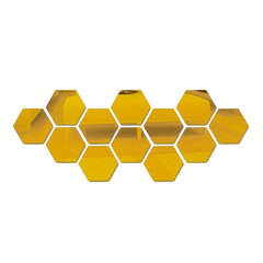 12pcs 3D Hexagon Mirror Wall Decals Self Adhesive Bathroom Removable Stic
