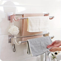 Stainless Steel Double Rod Towel Rack Wall Mounted Towel Holder