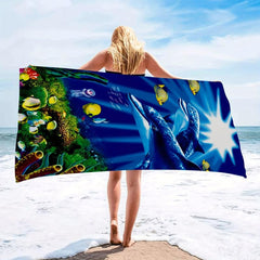 Dolphin Pattern Beach Towel Large Microfiber Soft Absorbent Lightweight Towel