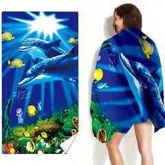 Dolphin Pattern Beach Towel Large Microfiber Soft Absorbent Lightweight Towel