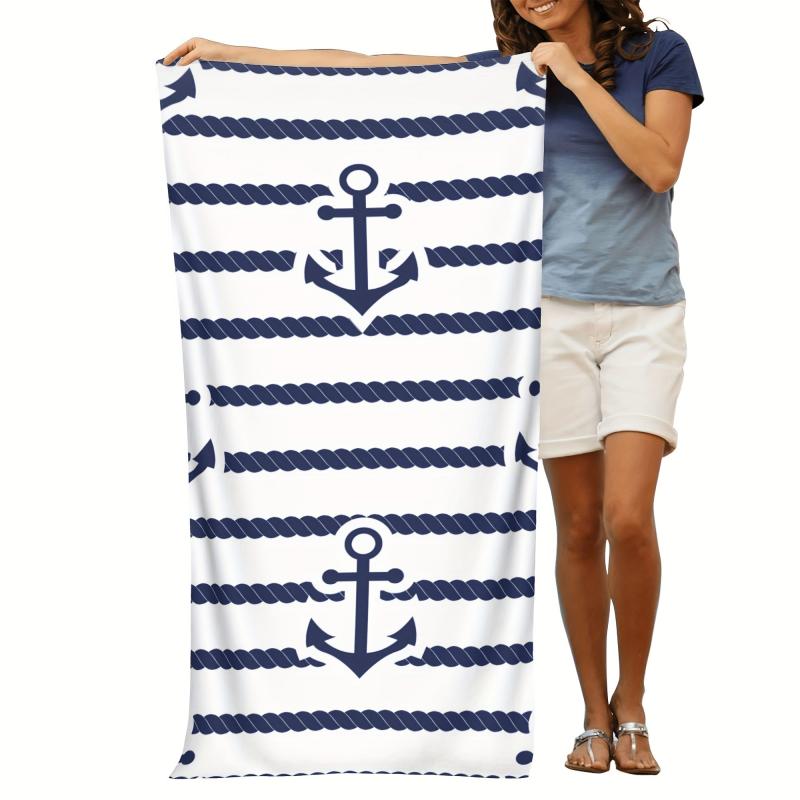 Anchor Pattern Microfiber Beach Towel Lightweight & Absorbent