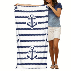 Anchor Pattern Microfiber Beach Towel Lightweight & Absorbent