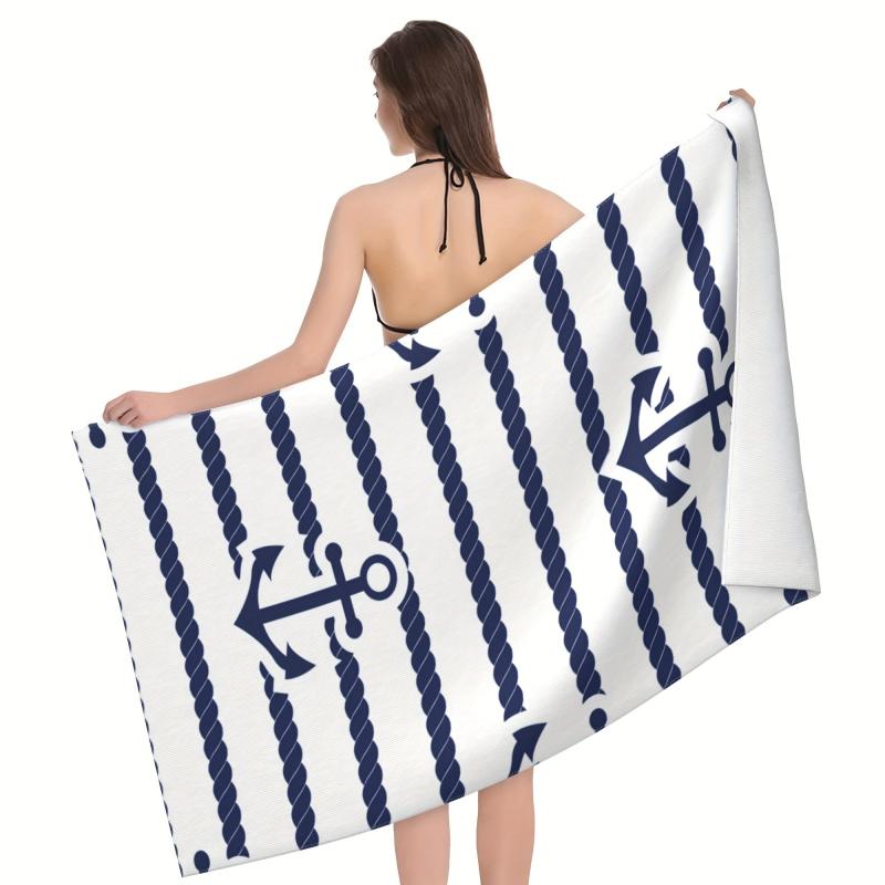 Anchor Pattern Microfiber Beach Towel Lightweight & Absorbent
