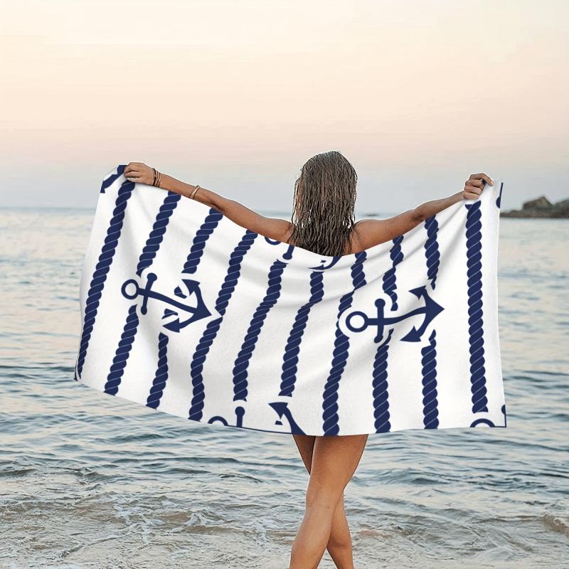 Anchor Pattern Microfiber Beach Towel Lightweight & Absorbent