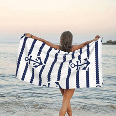 Anchor Pattern Microfiber Beach Towel Lightweight & Absorbent