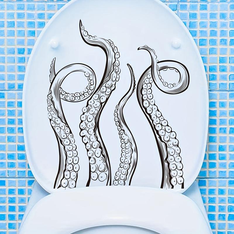 Octopus Toilet Sticker Adhesive Cartoon Room Decor Decal Bathroom Acces