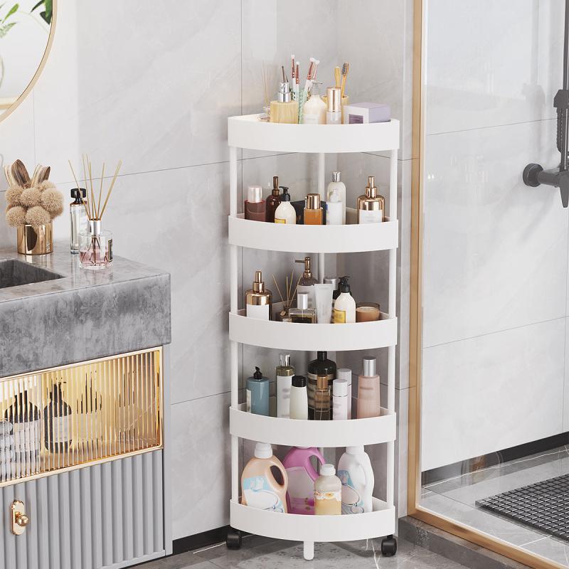 Bathroom Corner Shelves No Drilling Shower Storage Rack Utility Cart with Wheels