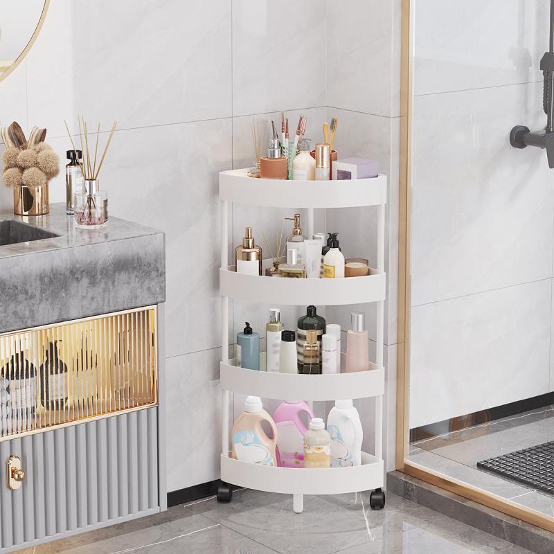 Bathroom Corner Shelves No Drilling Shower Storage Rack Utility Cart with Wheels