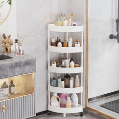 Bathroom Corner Shelves No Drilling Shower Storage Rack Utility Cart with Wheels