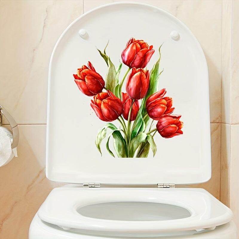 Tulip Pattern Toilet Lid Decal Adhesive Wall Sticker Waterproof Cover