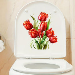 Tulip Pattern Toilet Lid Decal Adhesive Wall Sticker Waterproof Cover