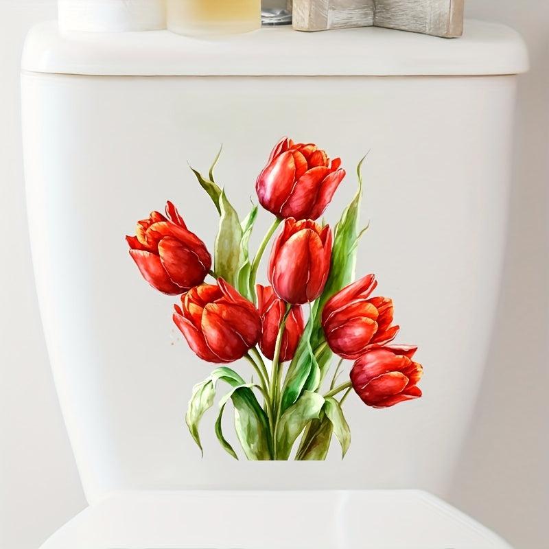 Tulip Pattern Toilet Lid Decal Adhesive Wall Sticker Waterproof Cover