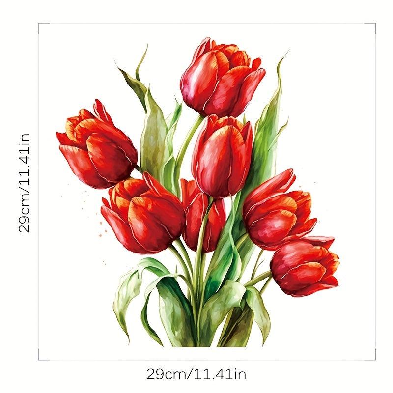 Tulip Pattern Toilet Lid Decal Adhesive Wall Sticker Waterproof Cover
