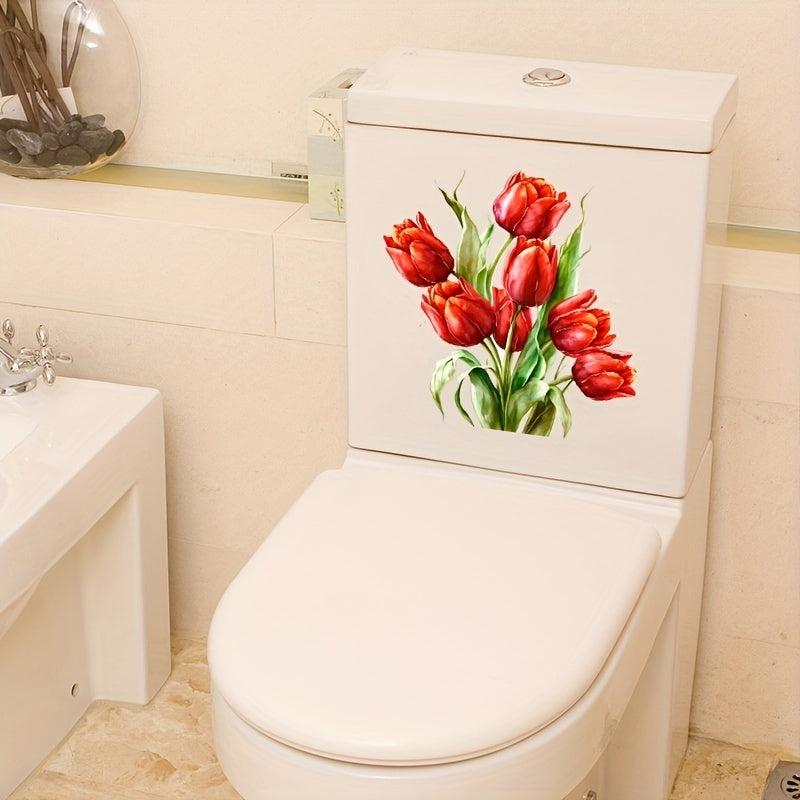 Tulip Pattern Toilet Lid Decal Adhesive Wall Sticker Waterproof Cover