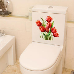 Tulip Pattern Toilet Lid Decal Adhesive Wall Sticker Waterproof Cover