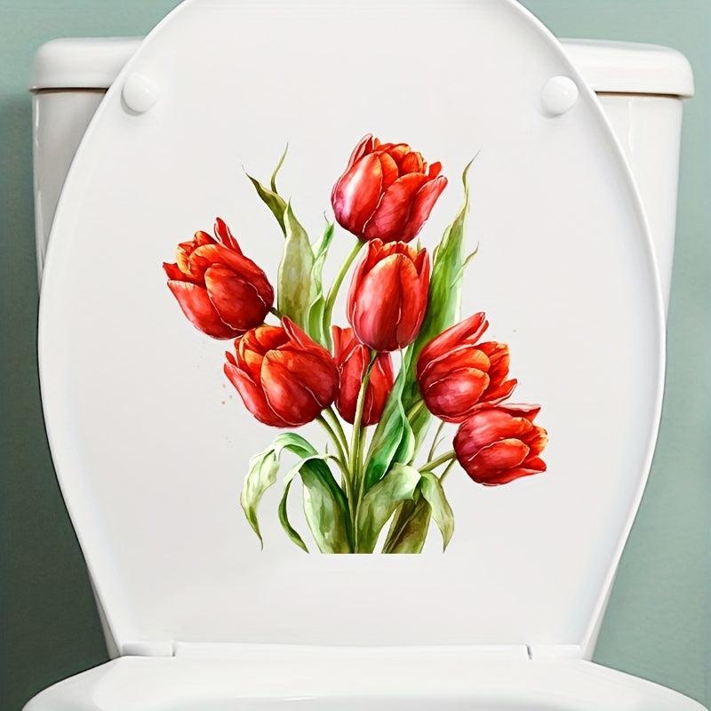 Tulip Pattern Toilet Lid Decal Adhesive Wall Sticker Waterproof Cover