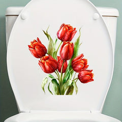 Tulip Pattern Toilet Lid Decal Adhesive Wall Sticker Waterproof Cover