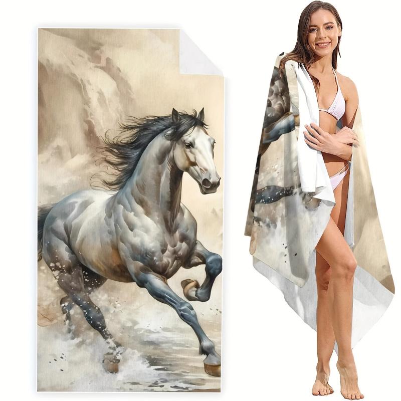 Horse Print Beach Towel Absorbent Quick Drying Breathable Blanket Yoga Mat