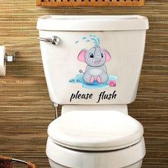 Cartoon Elephant Toilet Lid Decal Self Adhesive Sticker Bathroom Decor