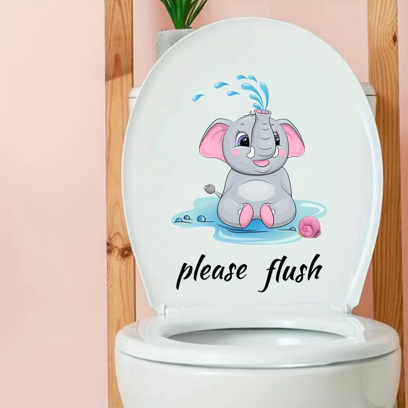 Cartoon Elephant Toilet Lid Decal Self Adhesive Sticker Bathroom Decor