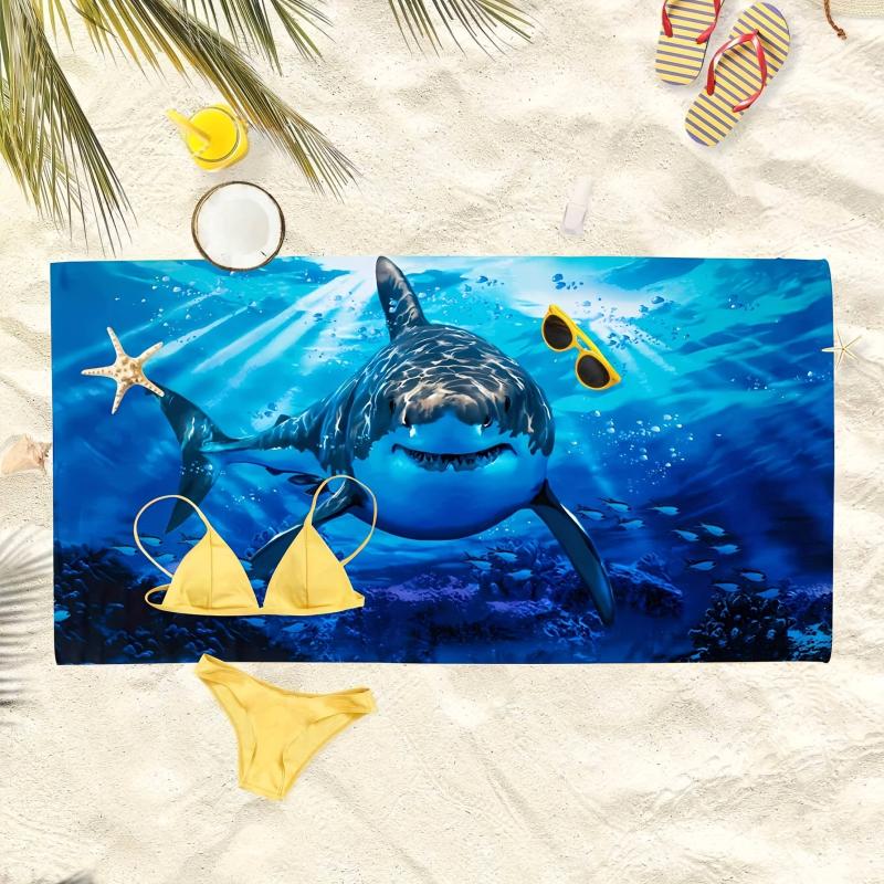 Large Shark Beach Towel Soft Microfiber for Sun Protection