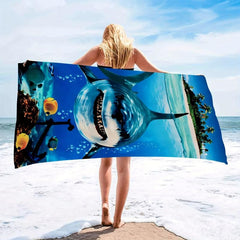 Women's Dark Shark Cartoon Pattern Microfiber Towel for Vacation Fun