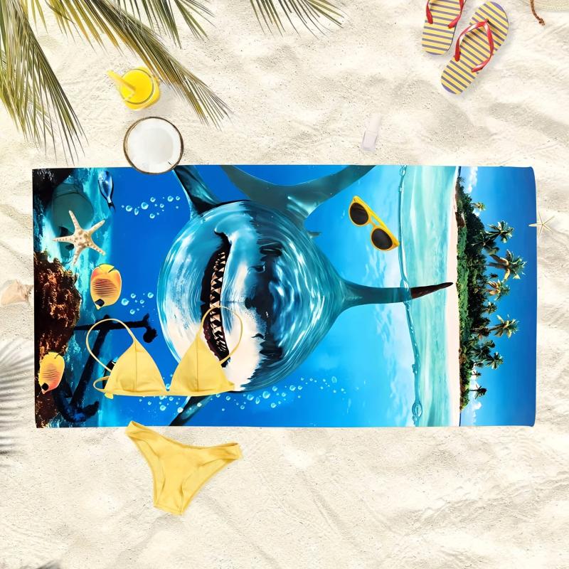 Women's Dark Shark Cartoon Pattern Microfiber Towel for Vacation Fun