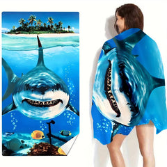 Women's Dark Shark Cartoon Pattern Microfiber Towel for Vacation Fun