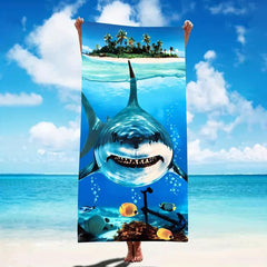 Women's Dark Shark Cartoon Pattern Microfiber Towel for Vacation Fun