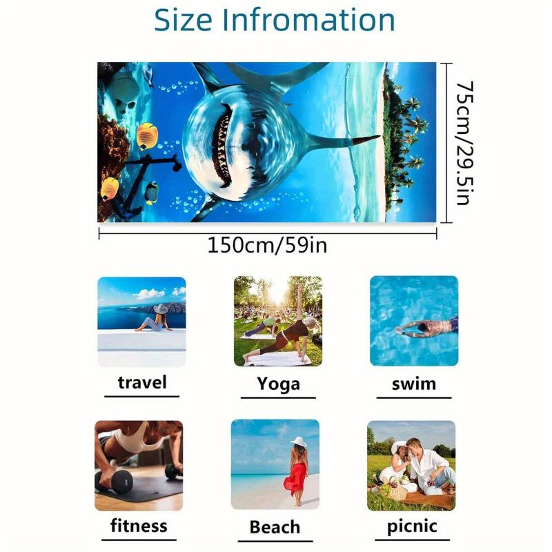 Women's Dark Shark Cartoon Pattern Microfiber Towel for Vacation Fun