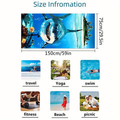 Women's Dark Shark Cartoon Pattern Microfiber Towel for Vacation Fun