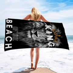 Large Lion & Letter Print Beach Towel Microfiber Sunscreen Protection