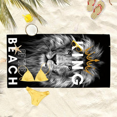 Large Lion & Letter Print Beach Towel Microfiber Sunscreen Protection