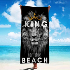 Large Lion & Letter Print Beach Towel Microfiber Sunscreen Protection