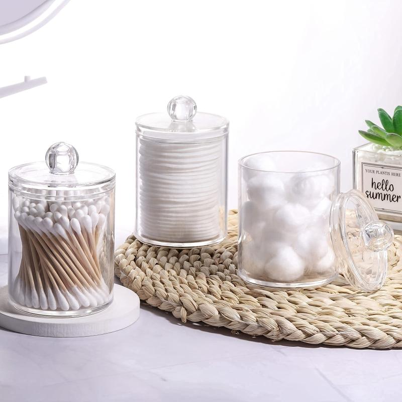 2pcs Bathroom Qtip Dispenser Apothecary Jars Clear Plastic Jar Storage Canister