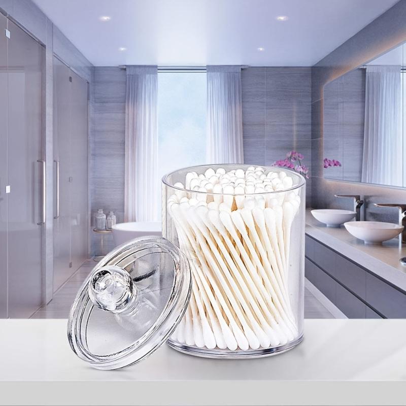 2pcs Bathroom Qtip Dispenser Apothecary Jars Clear Plastic Jar Storage Canister