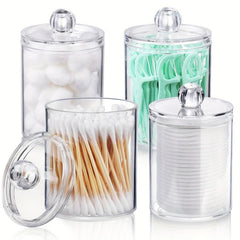 2pcs Bathroom Qtip Dispenser Apothecary Jars Clear Plastic Jar Storage Canister