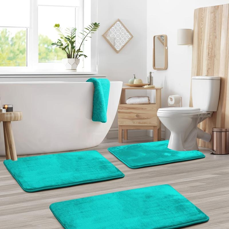 3pcs Flannel Bathroom Mat Set Memory Foam Bath Mat European Style Non Slip Rug