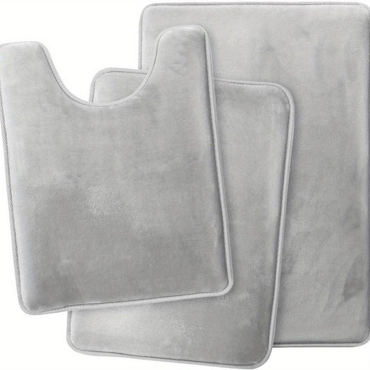 3pcs Flannel Bathroom Mat Set Memory Foam Bath Mat European Style Non Slip Rug