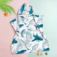 Soft Kids Hooded Microfiber Bathrobe Beach Towel With Hood