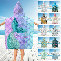 Soft Kids Hooded Microfiber Bathrobe Beach Towel With Hood