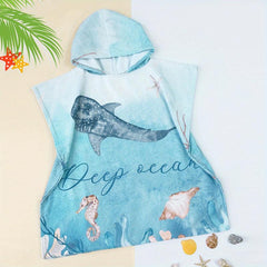 Soft Kids Hooded Microfiber Bathrobe Beach Towel With Hood