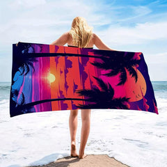 Coconut Tree & Sunset Print Beach Towel Soft Absorbent & Lightweight