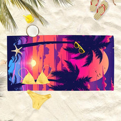 Coconut Tree & Sunset Print Beach Towel Soft Absorbent & Lightweight
