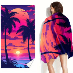 Coconut Tree & Sunset Print Beach Towel Soft Absorbent & Lightweight
