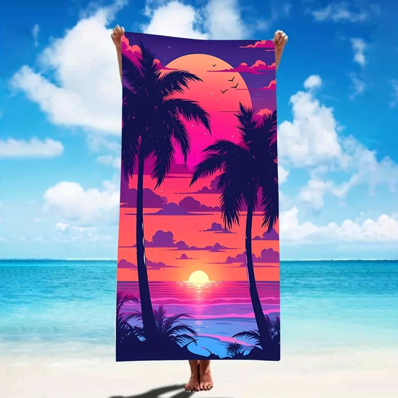 Coconut Tree & Sunset Print Beach Towel Soft Absorbent & Lightweight